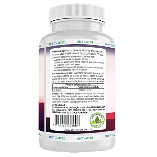 Vitamina D3 2.000ui 60 Caps Vegana Gelatina Vegetal Best Nature