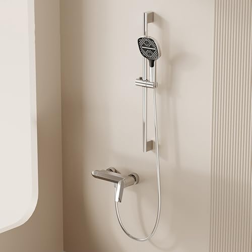 Mitigeur bain-douche chaud froid gris anti-calcaire avec douchette murale 1.5m