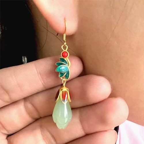 Dark Green Jade Earrings for Women Dangle Drop14K Gold Plated S925 Sterling Silver Hook Jade Oval 8mm Cute Hypoallergenic Earrings Jewellery Gift for Women2
