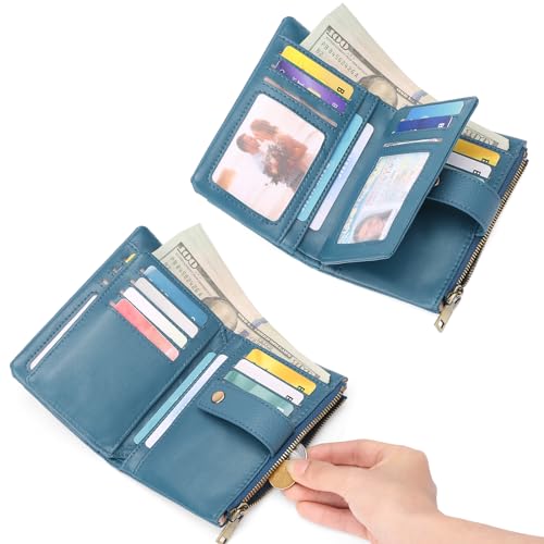 Image of SENDEFN Small Wallet for Women Leather RFID Blocking Wristlet Wallet Credit Card Holder with Double Zipper Coin Purse Ladies Bifold Purse