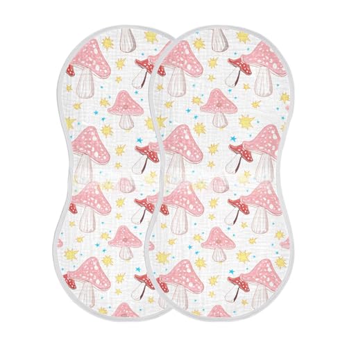 Muslin Baby Burp Cloths, Pink Orange Mushrooms Cotton Soft Burp Cloths for Newborns​​, Extra Absorbent Burp Cloths 1-Pack​​, 22 x 11 Inch2