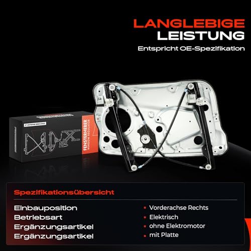 Frankberg Elektrisch Fensterheber Mit Grundplatte Ohne Motor 4/5-Türer Vorne Rechts Kompatibel mit Fabia I 6Y2 6Y3 6Y5 1999-2008 6Y1837462