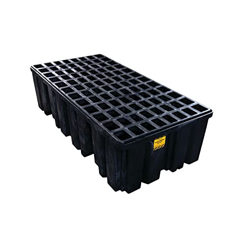 Image of Eagle 2 Drum Spill Containment Pallet with Forklift Pockets, 51.5 inchx26.25 inchx13.75 inch, 66 Gallon Sump, 4,000 lbs. Load Capacity Secondary Containment Pallet, Made in USA, Black, 1620BND