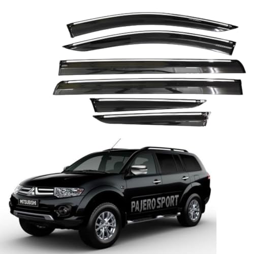 Image of CAR SAAZ Chrome Line Door Visor for Pajero Sport (Set of 6Pcs) | Rain Guard | Wind Deflector