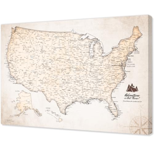 Image of IPIC Vintage USA Maps for Wall, Map of the United States, Size 42x28 in