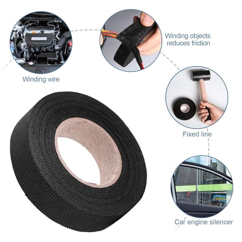 Image of High Temp Automotive Tape, Polyester Heat Cloth Wiring Harness Tape, Multipurpose Automotive Wiring Harness Tape for Car Wiring Harness Wrapping, 32mmx15m, Black