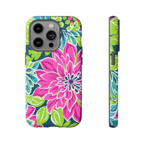 Coque iPhone 14 Pro rigide mate fleurs lumineuses roses bleues - Protection antichoc