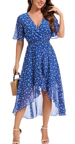 Image of Kormei Womens Short Sleeve Floral Maxi Dress High Low V-Neck Flowy Party Long Dresses