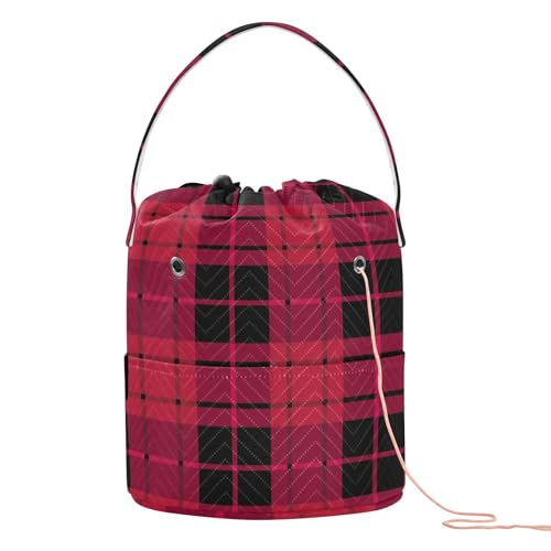 Image of Tatenale Crochet Bag Yarn Bag Knitting Project Bag with Pockets and Handle Portable Yarn Storage Organizer Tangle Free 8.3x11 InchCheckered Red14