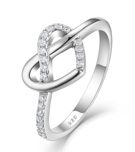YL Love Knot Heart Promise Ring 925 Sterling Silver Infinity Rings Birthstone Anniversary Band for Women