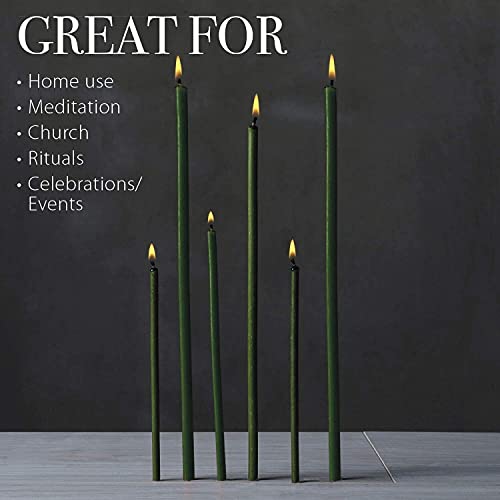 Danilovo Pure Beeswax Candles - No-Drip, Smoke-Less, Tall, Thin Taper Candles – Decorative Candles For Church Prayer, Decor Or Birthday Candles – Honey Scented Candles – 6.3”X0.22” (Green, 50Pcs) #TOP2