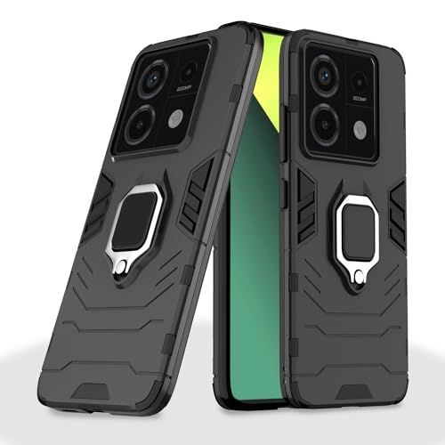 Image of Pikkme Redmi Note 13 Pro 5G Back Cover | D5 Tough Armor Bumper | 360 Protection Case | Ring Holder Stand Case for Redmi Note 13 Pro 5G (Black)