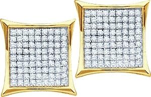 10K Yellow Gold Micro Pave Round White Diamonds Fancy Square Shape Stud Earrings with Push Back 1 One Pair (0.05 cttw G - H Color I1 - I2 Clarity)