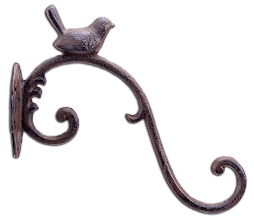 Flag Emotes Plant Hanger Hook Bracket Flower Basket Accessory 11" Long Cast Iron Chickadee Bird Design (1, Brown) #TOP2