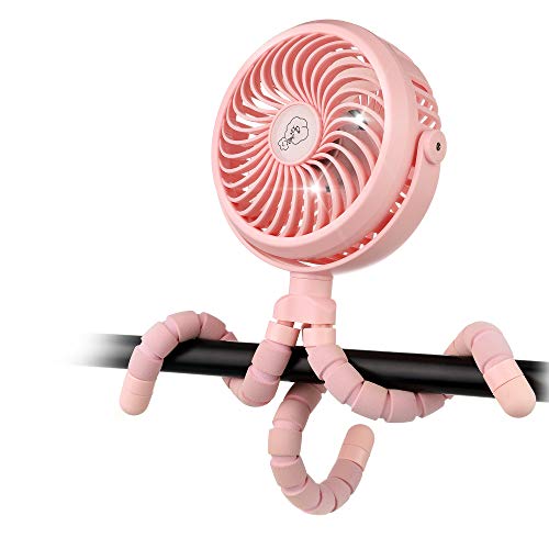 Image of AMACOOL Battery Operated Stroller Fan Flexible Tripod Clip On Fan with 3 Speeds and Rotatable Handheld Personal Fan for Car Seat Crib Bike Treadmill (Pink)