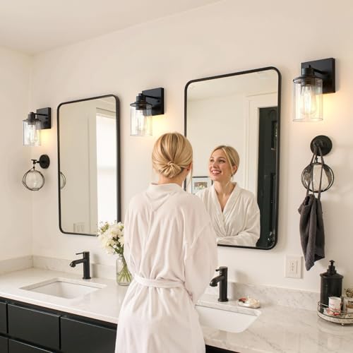 Image of DORESshop Wall Sconces Set of 2 Bathroom Vanity Light Over Mirror Black