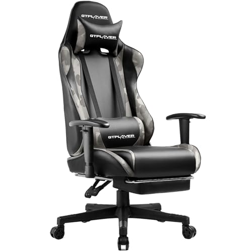 GTPLAYER Gaming Chair with Footrest Ergonomic Computer Game Desk Chair Reclining Game Chair Seat Height Adjustment Swivel Rocker with Headrest and Lumbar (Camouflage)