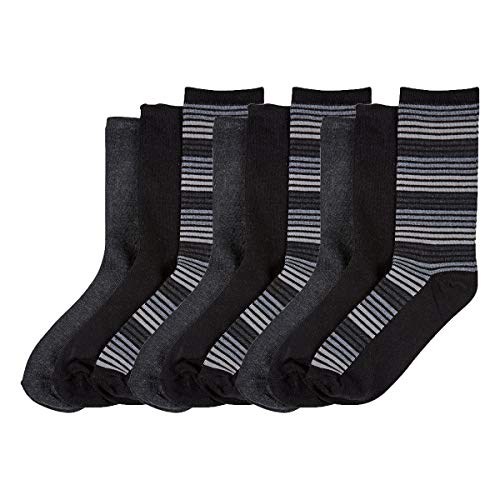 No Nonsense Women's Flat Knit Crew Sock, Black Stripe, Black, Grey Heather - 9 Pair Pack, 4-10