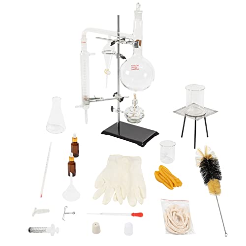 1000ML Essential Oil Distiller, Labware Set Extraction Distillation Apparatus Water Distiller Purifier Glassware Kits Hydrosol, Home Distillation Kit w/Separatory Funnel Condenser Pipe (1000 ml)