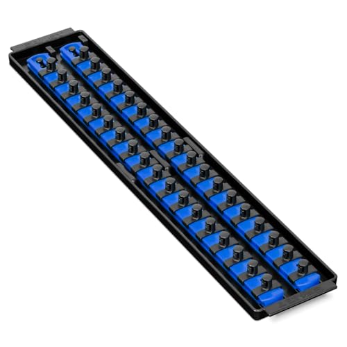Image of Ernst Manufacturing Socket Boss, Premium 2-Rail 3 /8-Inch-Drive Socket Organizer, 19-Inch, Blue - Made in USA
