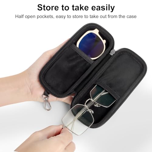Image of Double Eyeglasses Case Hard Shell Dual Sunglasses Organizer with Zipper Closure Travel Eyewear Storage for Vehicle
