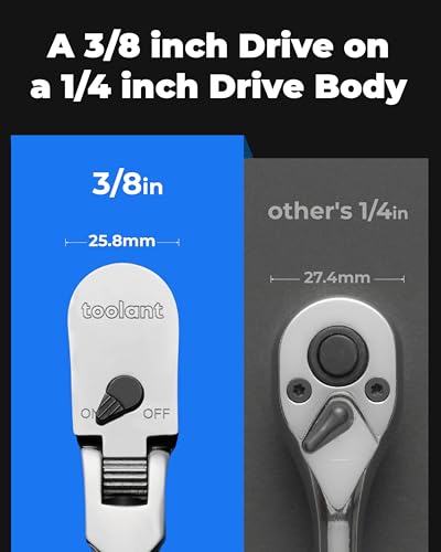 Image of toolant 1 /2 inch Drive Flex Head Ratchet, 90 Tooth Compact Flex Head Socket Ratchet Wrench, 17 Inch Length