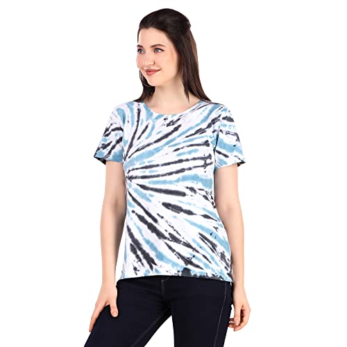 Image of Stories.Label Women's Tie Dye Printed Cotton Tshirt in Ribbed Neck, Regular Fit Half Sleeves Tops for Girls Stylish (Size S - 5XL)