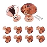 ODOMY 10 Pack Crystal Glass Cabinet Knobs 30mm, Rose Gold Diamond Shape Glass Knob and Pull Handle...