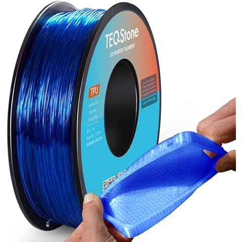 TEQStone TPU Filament 1.75mm Blue 1Kg Spool 95A Flexible Soft 3D Printer Filament Consistent Diameter +/-0.03mm in Vacuum Package Cover