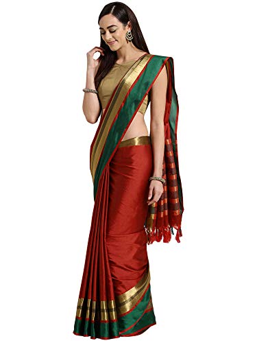 Image of SAREE MALL Silk Women's Cotton Banarasi Saree With Unstitched Blouse Piece