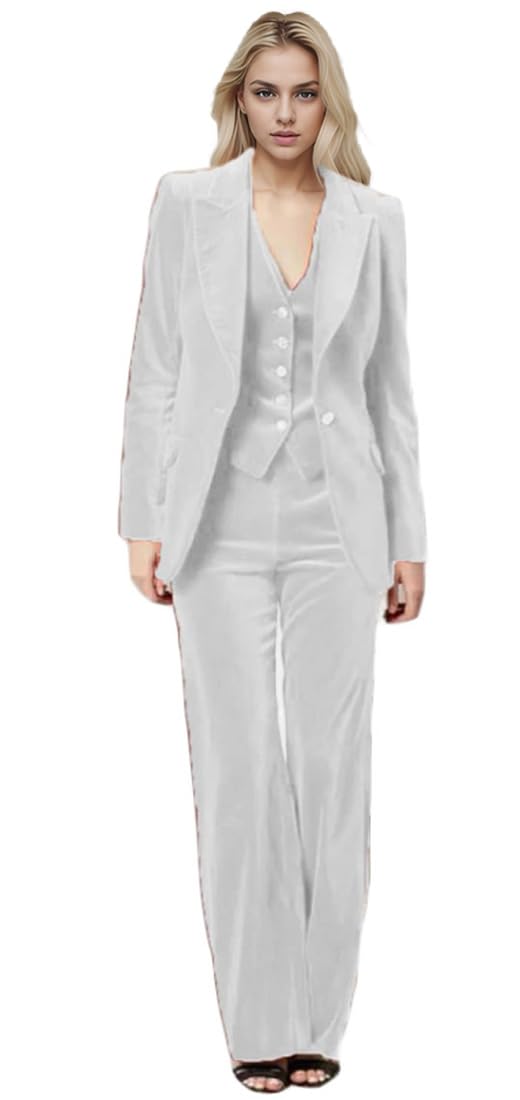 3 PC Womens Velvet Pant Suit Peak Lapel Business Suit Blazer Vest Pants Prom Tuxedos Office Work Outfit