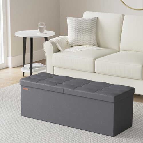 Image of SONGMICS 43.3 Inches Folding Storage Ottoman Bench with Flipping Lid