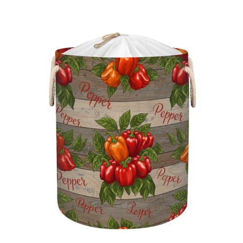 Cesta grande para la ropa sucia, 58 L, cesta de almacenamiento plegable de pimienta vintage para mantas, juguetes de niños, ropa sucia, cesta alta para habitación de bebé, decoración de baño, cesta de