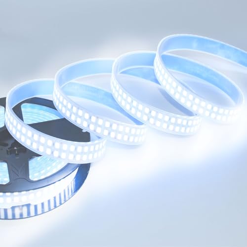 Image of SUYOOULIN LED Lights Strip, Dimmable DC 12V 16.4ft SMD 5054 (5050 Upgraed) Double Rows 1200 LEDs 25000LM Tube Waterproof IP67 LED Ribbon for Home Kitchen Decoration (White 6500K)