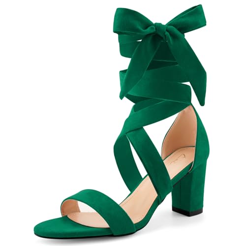 Image of Leticia Strappy Heels for Women Chunky Heel Sexy Open Toe Lace Up Block Heels Comfortable High Heeled Sandals for Women Dressy Summer