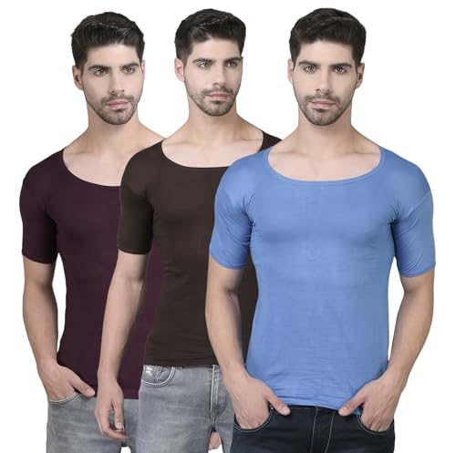 Image of Dollar Lehar Men Combed Cotton Round Neck with Sleeve Vest -Colour May Vary
