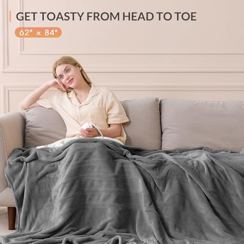 Image of HOMLYNS LuxeHeat Heated Blanket Electric Blanket Twin Size, Soft Flannel Sherpa Heating Blanket with 10 Heat Settings, 1-10 hrs Timer Auto Shut Off (62x84 inches, Grey), Only for 120V Voltage Use