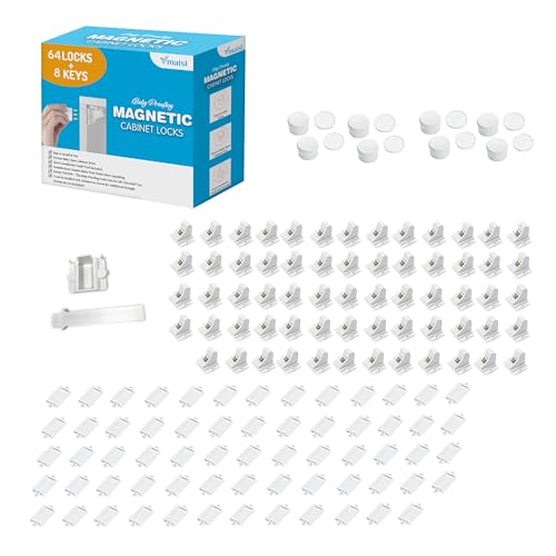Image of Vmaisi Adhesive Magnetic Locks for Cabinets & Drawers (64 Locks and 8 Keys)