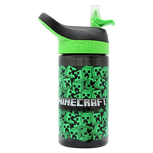 SRV Hub® Minecraft - Botellas de agua de plástico, 470 ml, sin BPA, tamaño superior abatible, 17,5 cm (cabezas negras de Mob) Cover