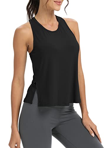 Bestisun Side Split Workout Athletic Tank Tops Athletic Shirts Women Split Side Athleisure Tank Tops Activewear Racerback Yoga Running Tops For Women Black M #TOP2
