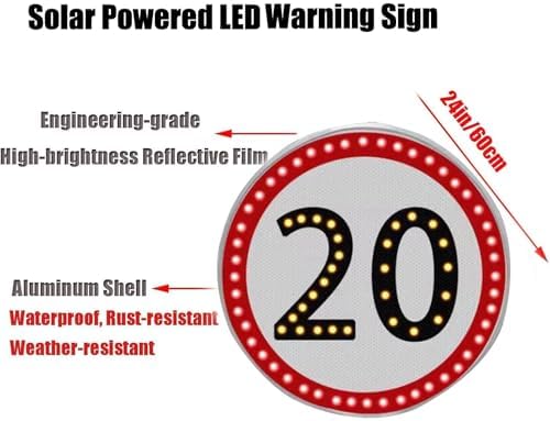 24" Solar LED Traffic Safety Sign - Flashing Stop Light & Solar Speed Limit Sign (20 MPH) - Enhance Roadside Visibility & Safety for Drivers & Pedestrians