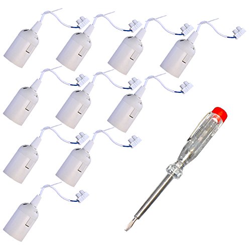 10 x douilles de lampes de chantier, douille de suspension, douille de travaux, culot E27 + testeur de phase, blanc Cover