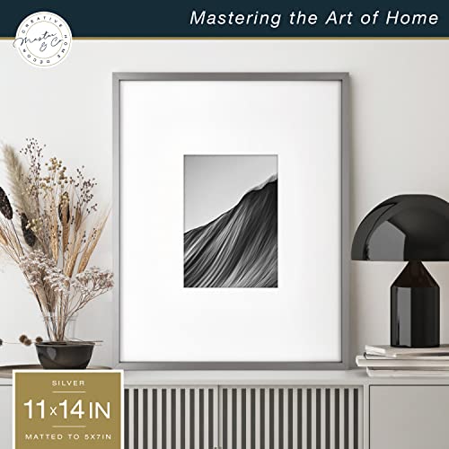 Image of MCS Master & Co. Foundry Metal Gallery Wall Frame, Dark Silver, 11 x 14 in matted to 5 x 7 in