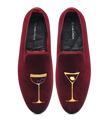 ELANROMAN Men's Loafers Velvet Embroidery Slip on Penny Party Wedding Prom Shoes