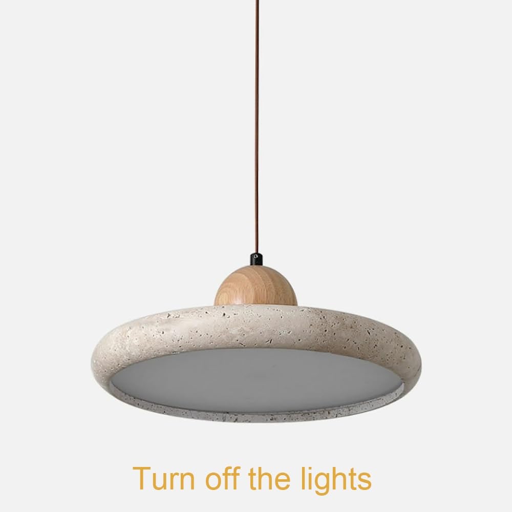 Moderne Pendelleuchte aus Rundstein, Hängelampe Flach in Gelbem Travertin für Küche oder Schlafzimmer Kronleuchter LED Dimmbar(Stepless,30cm/11.81in)