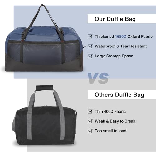 100L Extra Large Foldable Duffle Bag for Travel & Storage, Lightweight Waterproof Sports Tote Bag, Durable 1680D Nylon Material Luggage Bag for Men Women, Blue4