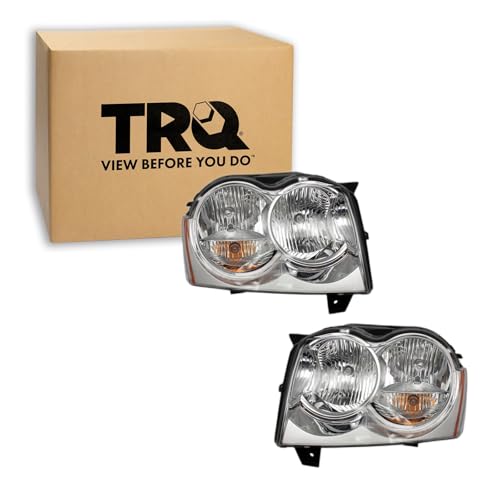 Image of TRQ Headlight Assembly Set CH2502160 CH2503160 Compatible with 2005-2007 Jeep Grand Cherokee