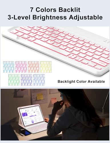 Image of Keyboard Case for Redmi Pad Pro / Xiaomi Poco Pad 12.1 Inch Case with Backlit Keypad, Detachable Wireless Key Board Cover with Pen Holder for Xiaomi Redmi Pro 12.1 inch 2024, 7-Color Backlight, Pink
