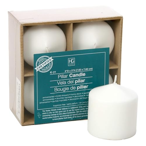 Hosley's Set of 4, 3 Inches High, White Unscented Pillar Candles