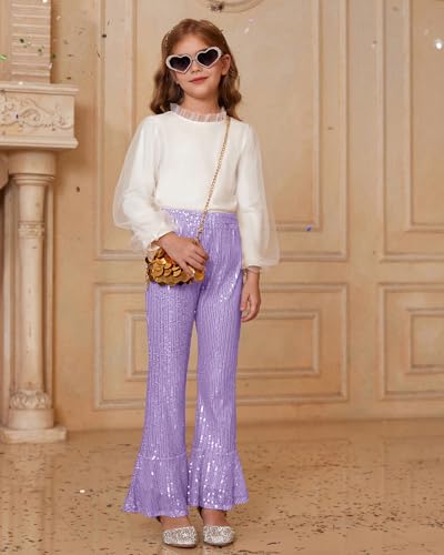 Image of GRACE KARIN Girls Sequin Pants Sparke Trouser Glitter Dance Bell Bottoms 5-14